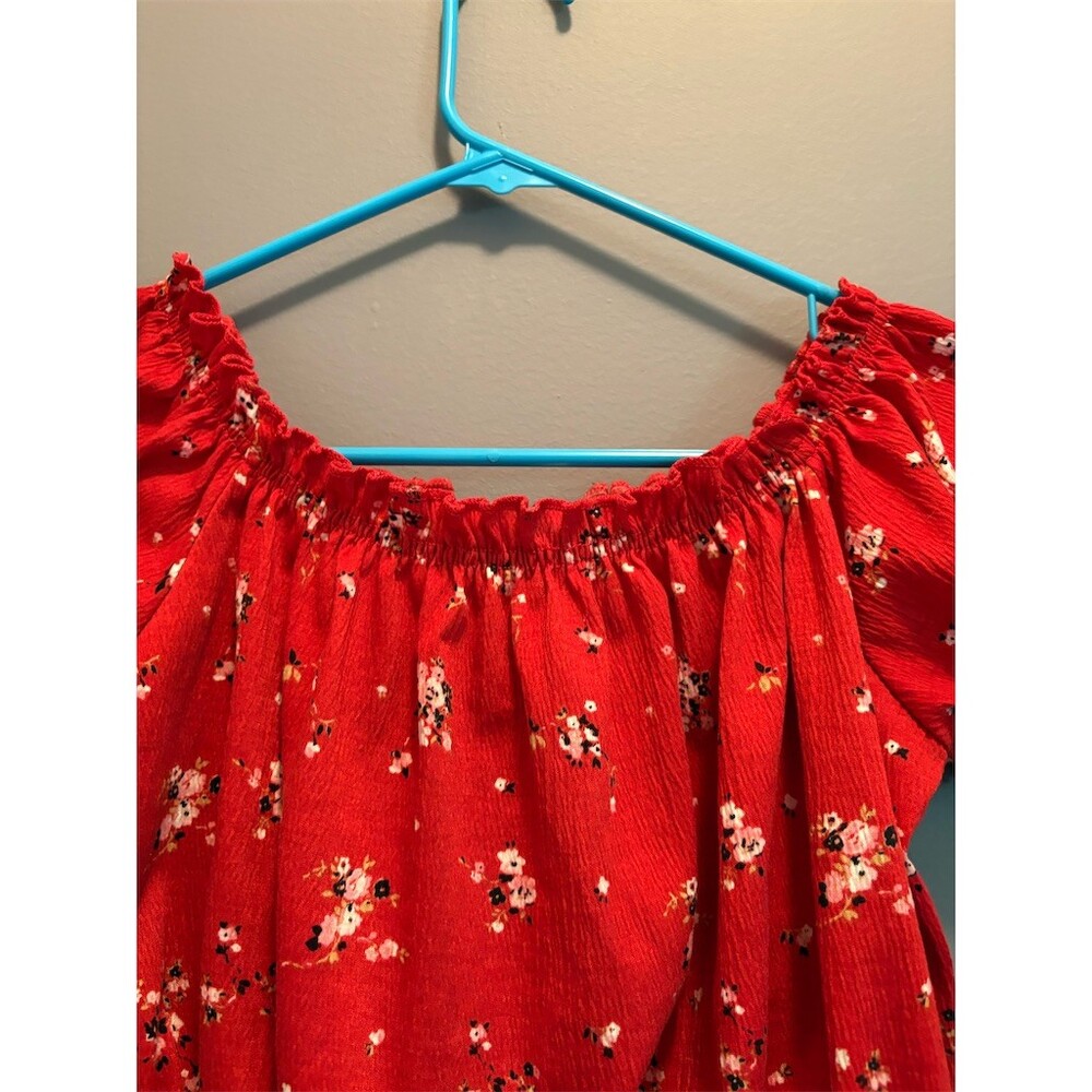 H&M Divided Womens Size M Floral Off Shoulder Cropped Puff Top Coquette Dainty - Picture 3 of 9